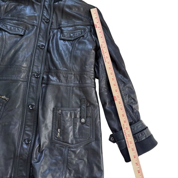 VTG Knoles & Carter Genuine Leather Longline Button Front Jacket 4XL Black - Picture 5 of 10